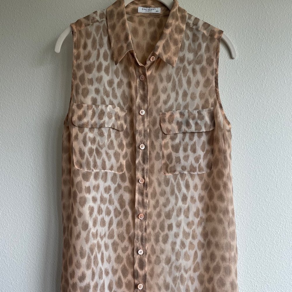 Equipment Leopard Print Sheer Sleeveless Top